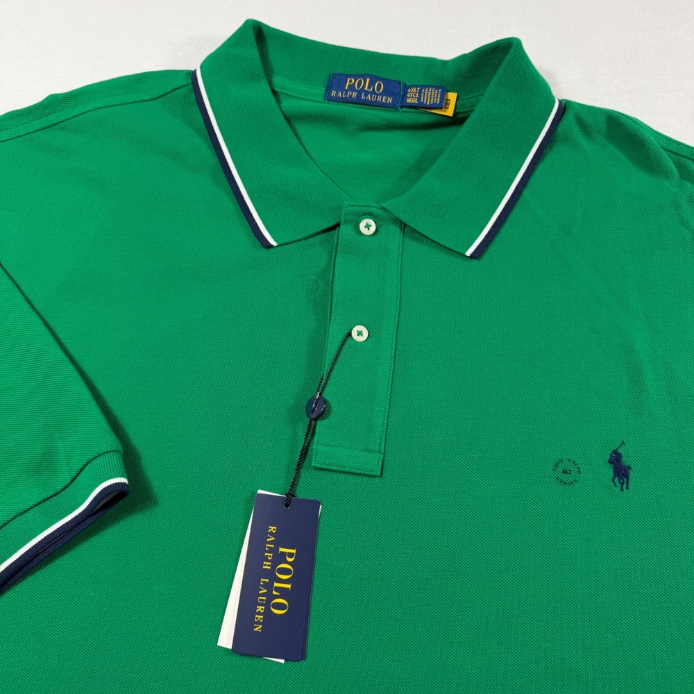 Polo Ralph Lauren Polo Shirt Mens 4LT Green Short Sleeve Preppy Mesh Tipped NWT